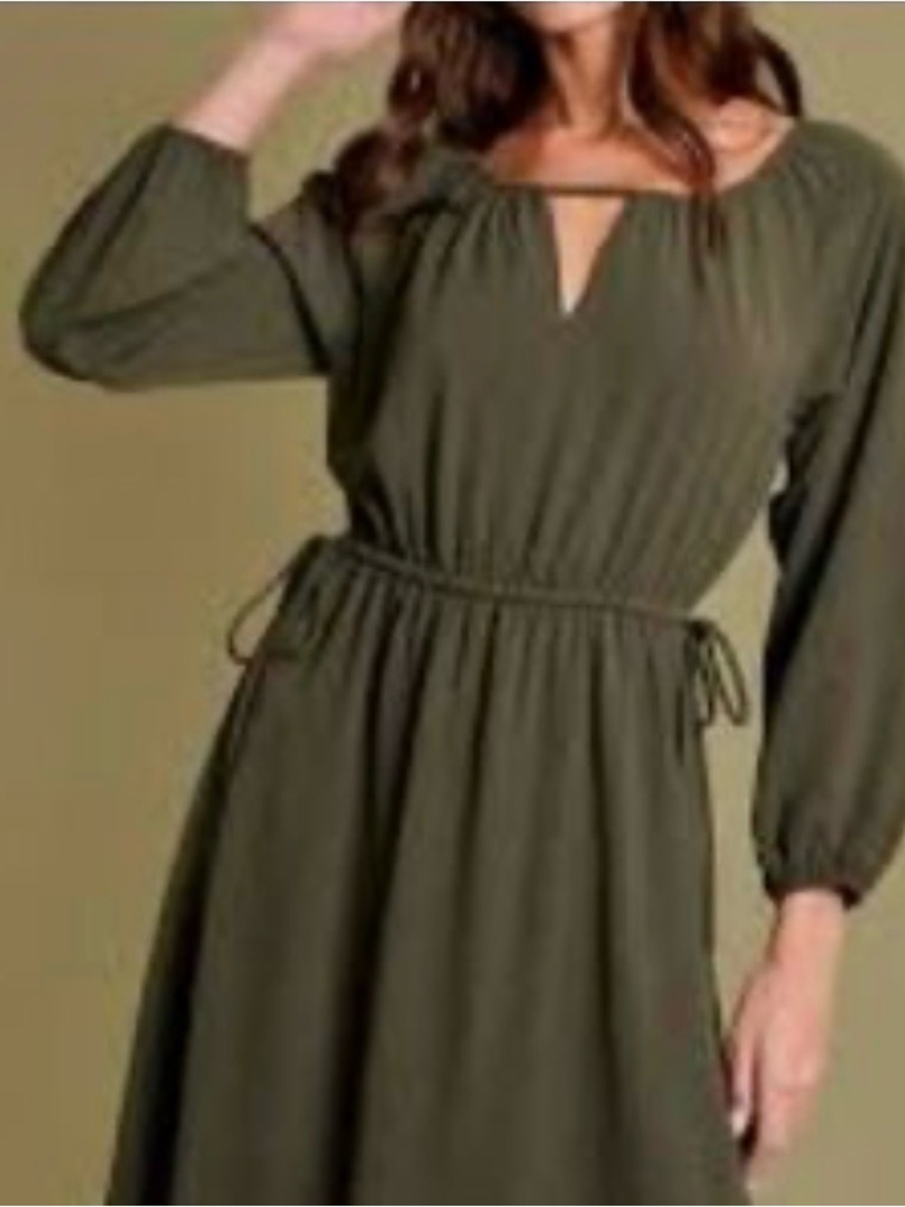 Gilli Olive Long Sleeve Drawstring Waist Maxi Dress medium